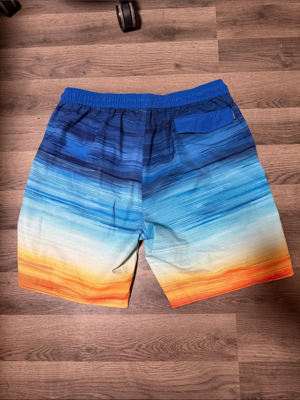 Men's Ombre Blue to Orange Swim Trunks with Elastic Waist